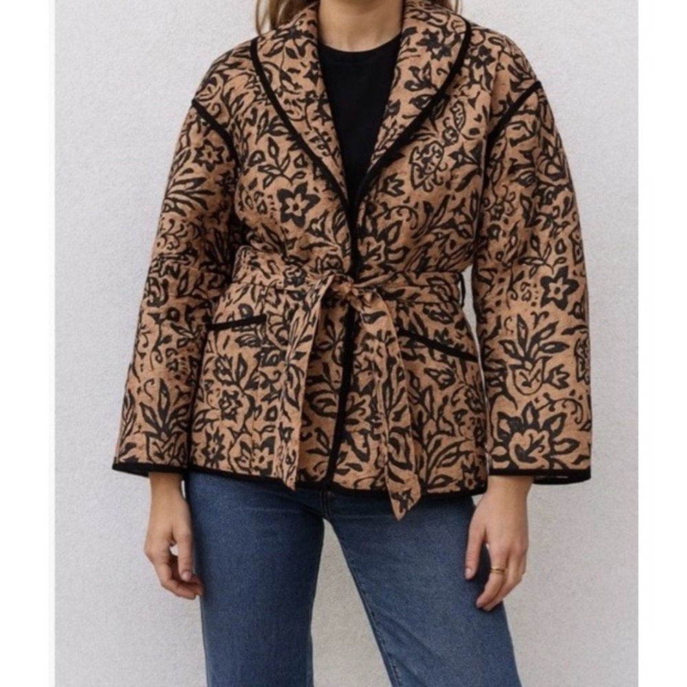 Bagatelle Quilted Floral Jacket Sz Small Oversized Brown/Black Grandma Core